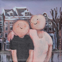 Sanne Kuiper, Avond in Amsterdam, 130 euro, Acryl op doek in ljist, 13x13 cm