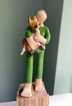 Kiki Demelinne, Man met hond, 140 euro, Keramiek, 28 cm