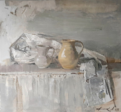 Natalia Dik, Wit Stilleven, 1750 euro, Olieverf op doek in baklijst, 65x70 cm