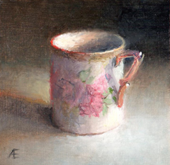 Anneke Elhorst, Rose wit kopje, Olieverf op paneel, 12x12 cm, €.240,-