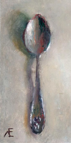 Anneke Elhorst, Theelepeltje, 180 euro, Olieverf op paneel, 12x6x3 cm