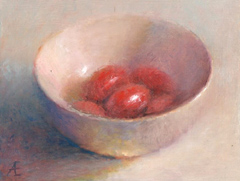 Anneke Elhorst, Kleine tomaten, 270 euro, Olieverf op paneel zonder lijst, 12x15 cm