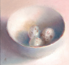 Anneke Elhorst, Eitjes, 295 euro, Olieverf op paneel zonder lijst, 15x15x3 cm