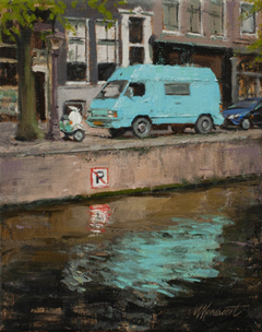 Richard van Mensvoort, Blauwe bus, 995 euro, Olieverf op doek in lijst, 30x24 cm