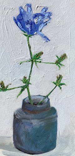 Anne Jitske Salverda, Op een blauwe dinsdag, 195 euro, Olieverf op paneel zonder lijst, 26x13 cm