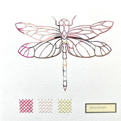 Renee Toonen, Libelle Anisoptera 2, 55 euro, Papiersnijwerk met borduursel in houten lijst, 18x18 cm