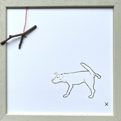 Renee Toonen, Hondje, 55 euro, Papiersnijwerk met borduursel in houten lijst, 18x18 cm