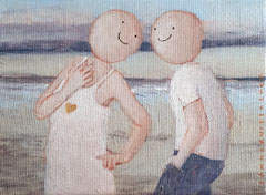 Sanne Kuiper, Lol op het strand, Acryl op doek in houten baklijstje, 13x18 cm, €.115,-