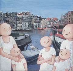 Sanne Kuiper, Aan de Amstel, Acryl op doek in baklijst, 18x18 cm, €.145,-