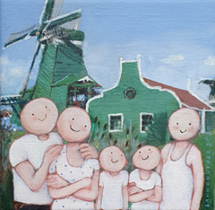 Sanne Kuiper, Op de Zaanse schans, Acryl op doek in baklijst, 18x18 cm, €.175,-