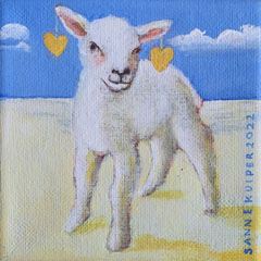 Sanne Kuiper, Liefdes Lam, 105 euro, Acryl op doek in baklijstje, 10x10 cm