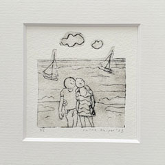 Sanne Kuiper, Aan Zee 3/6m 45 euro, Ets droge naald in lijstje, 5x5 en 12x12 in lijst