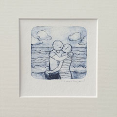 Sanne Kuiper, Schatjes Aan Zee (zwart/wit), 55 euro, Ets droge naald in lijstje, 4x6 cm en 10x15 ijn lijstje