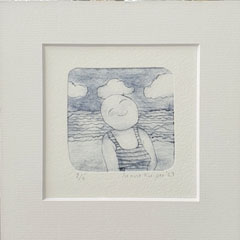 Sanne Kuiper, Vakantie hoofd in de wolken 2/6, Ets droge naald in lijstje, 7x7 (15x15 cm)