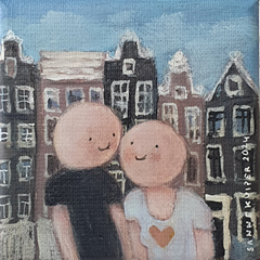 Sanne Kuiper, Love in the city, 125 euro, Acryl op doek in baklijstje, 10x10 cm