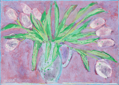 Thecla Renders, Blue Tulips, Gemengde techniek op board, 21x30 cm, €.175,-