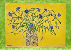 Thecla Renders, Blue Dance, 250 euro, Gemengde techniek op papier en hout (zonder lijst), 26x36 cm