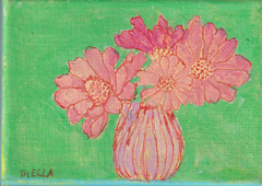 Thecla Renders, Zinnia's in green, 250 euro, Gemengde techniek op doek zonder lijst, 13x18 cm