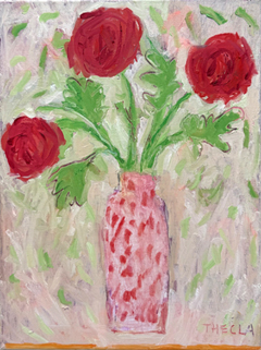Thecla Renders, Red roses for you, 300  Euro, Olieverf op doek zonder lijst, 40x30 cm