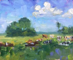 Marieke Ackerman, Cows and light, 425 euro, Olieverf op doek in baklijst, 24x30 cm