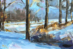 Marieke Ackerman, Winterstudie sneeuw, 100 euro, Acryl op paneel in baklijst, 10x15 cm
