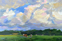 Marieke Ackerman, Wolkenstudie koeien, 100 euro, Acryl op paneel in baklijst, 10x15 cm