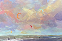 Marieke Ackerman, Grijze lucht in kleur, 100 euro, Acryl op paneel in baklijstje, 10x15 cm