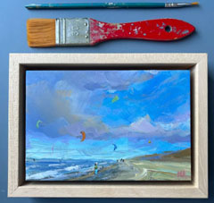 Marieke Ackerman, Kites en wolken, 100 euro, Acryl op paneel in baklijstje, 10x15 cm