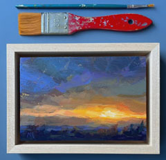 Marieke Ackerman, Krachtige Zonsondergang, 100 euro, Acryl op paneel in baklijstje, 10x15 cm