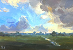 Marieke Ackerman, Wolkenstudie boven de weilanden, 100 euro, Acryl op paneel in baklijstje, 10x15 cm