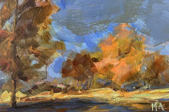 Marieke Ackerman, Herfststudie, 125 euro, Acryl op paneel in baklijstje, 10x15 cm