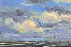 Marieke Ackerman, Wolken en wind, 100 euro, Acryl op paneel in baklijstje, 10x15 cm