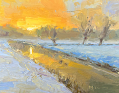 Marieke Ackerman, Magical sunrise, 425 euro, Olieverf op paneel in baklijst, 24x30 cm