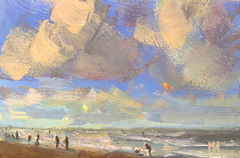 Marieke Ackerman, Wolken boven de zee/kite, 125 euro, Acryl op paneel in baklijstje, 10x15 cm