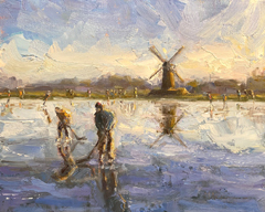 Marieke Ackerman, IJspret in Nuenen, 425 euro, Olieverf op paneel in baklijst, 24x30 cm