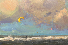 Marieke Ackerman, Wolken in pastel/kite, 125 euro, Acryl op paneel in baklijstje, 10x15 cm