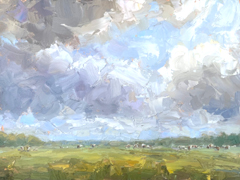 Marieke Ackerman, Dreigende wolken, 600 euro, Olieverf op paneel in baklijst, 30x40 cm
