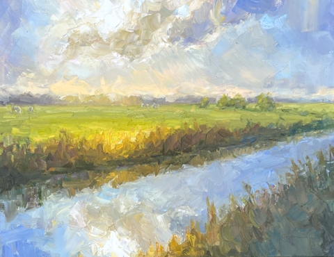 Marieke Ackerman, Utrechtse Heuvelrug verlicht, 1100 euro, Olieverf op doek in blanke baklijst, 60x90 cm