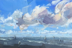 Marieke Ackerman, Zicht vanaf de boot, 125 euro, Acryl op paneel in baklijstje, 10x15 cm