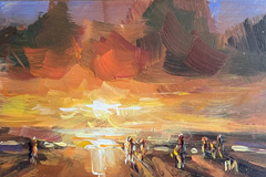 Marieke Ackerman, Warme zonsondergang, 125 euro, Acryl op paneel in baklijstje, 10x15 cm