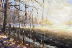 Marieke Ackerman, Winterlicht, 125 euro, Acryl op paneel in baklijstje, 10x15 cm