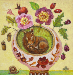 Vilma van den Berg, Sleeping beauty eekhoorn, 245 euro, Acryl op doek in baklijst, 20x20 cm