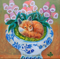 Vilma van den Berg, Sleeping beauty vos, 245 euro, Acryl op doek in baklijst, 20x20 cm