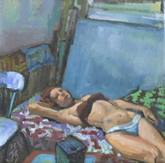 Irma Braat, Model in ondergoed, Olieverf op doek, 20x20 cm, €.180,-