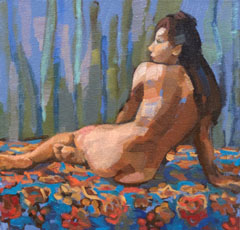 Irma Braat, Bloemenkleed, Olieverf op doek, 20x20 cm, €.180,-