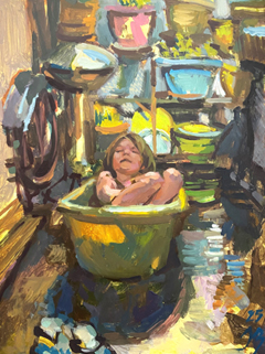 Irma Braat, Zomerbadje, 340 euro, Olieverf op paneel zonder lijst, 24x18 cm