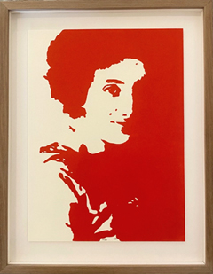 Edith Brouwer, Gre Cohen, 320 euro, Lino in notenhoutenlijst met museumglas, 32x25 cm