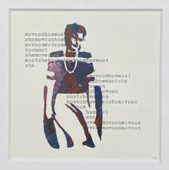 Edith Brouwer, Move on 2, 135 euro, Lino met typemachine in lijst met museumglas, 21,5x21,5 cm