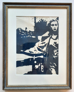 Edith Brouwer, Move on op oude brief, 235 euro, Linoleumdruk op oude brief in vintage lijst, 28,5x22,5 cm