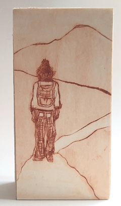 Edith Brouwer, Op pad, 65 euro, Ets op houten blokje zonder ljist, 5x10x3,5 cm
